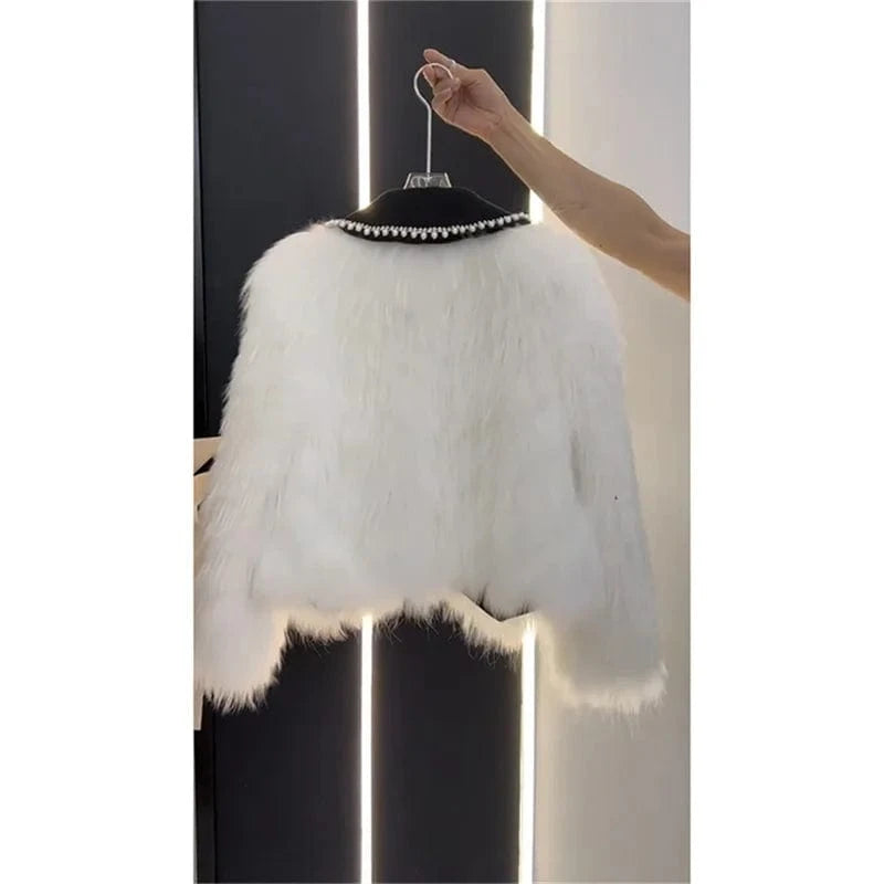 High end Heavy Industry Nail Bead Imitation Fox Fur Grass Coat for Women's Autumn and Winter 2024 New Unique Warm Top Jackets