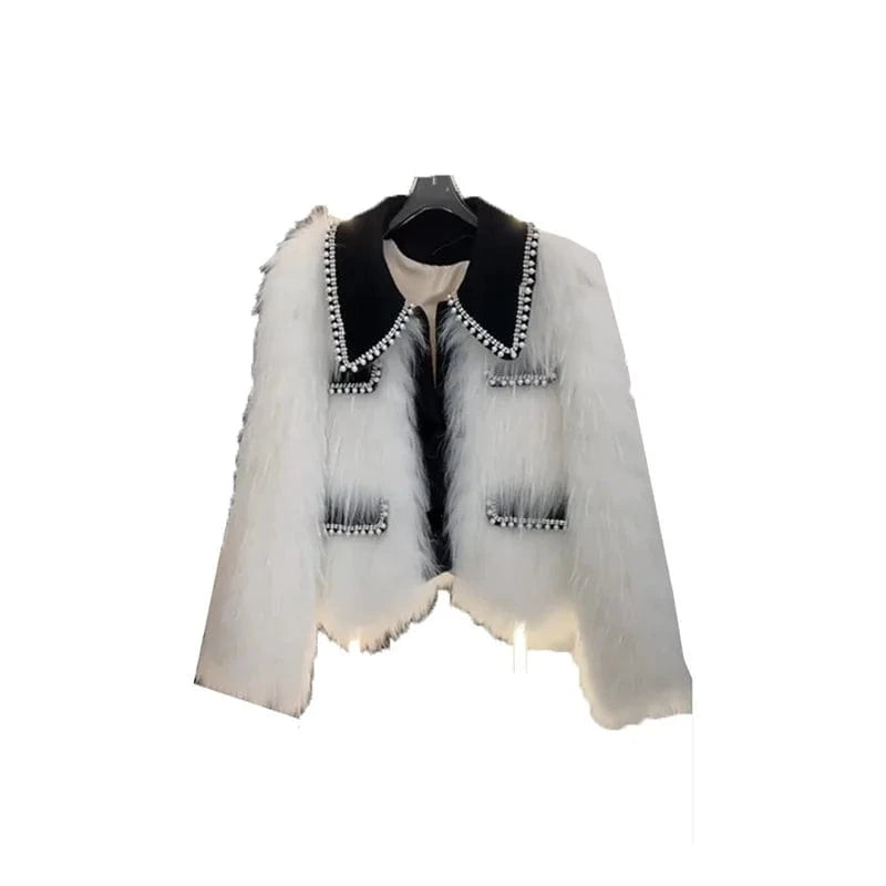 High end Heavy Industry Nail Bead Imitation Fox Fur Grass Coat for Women's Autumn and Winter 2024 New Unique Warm Top Jackets