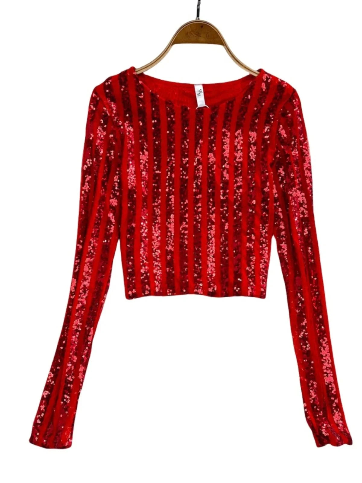 High-End Heavyweight Sequin Splice Me Long Sve round Ne T-irt Women's Spring Summer New Slimming Top Korean Sle