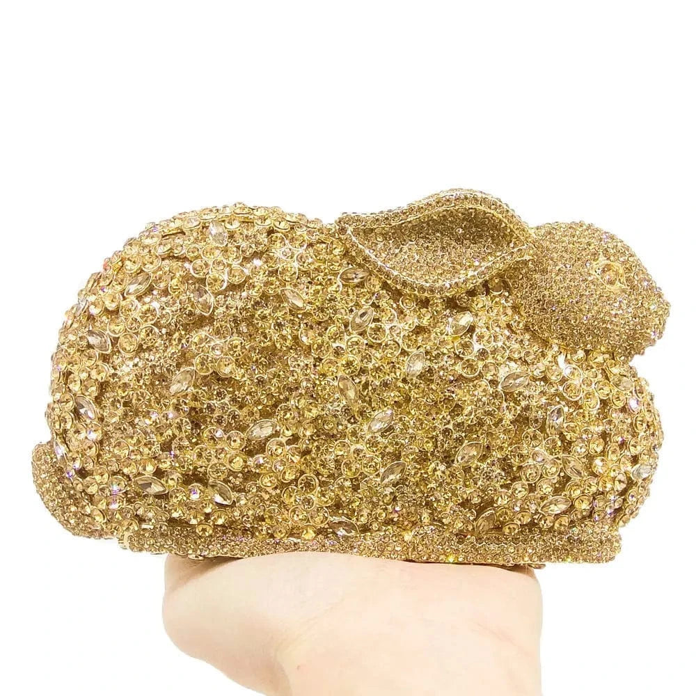 High End Unique Lady Luxury Women Rabbit Shape Clutch Crystal Evening Diamond Bag Wedding Handbags with Hand Strap
