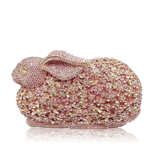 High End Unique Lady Luxury Women Rabbit Shape Clutch Crystal Evening Diamond Bag Wedding Handbags with Hand Strap