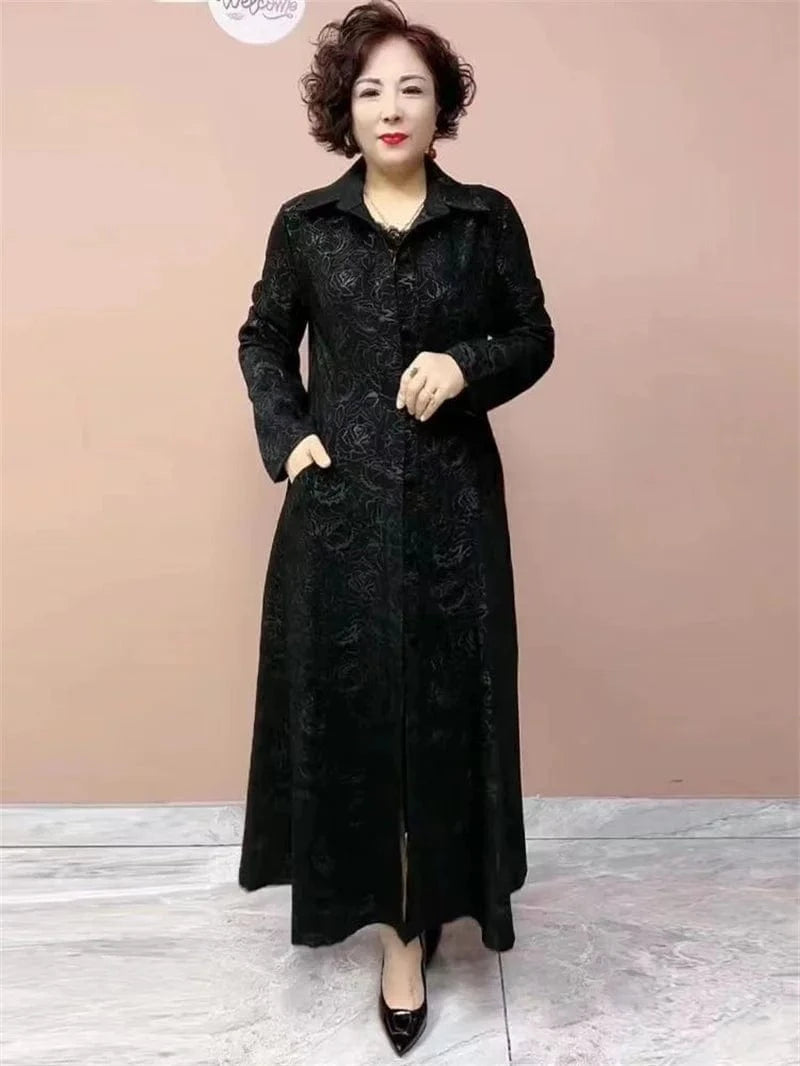 High End Women's Windbreaker New Spring Aumnu Oversized Women's Clothing Slimming Long Trench Jacket Fashion Mom's Outerwear 6XL