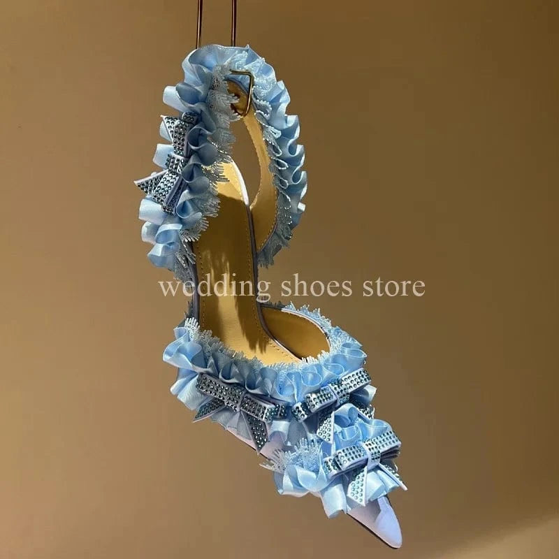 high heels Crystal Lace High Heel Sandals For Women Wedding Pumps Sexy Bowknot Rhinestone High Heels Fashion Summer Party Prom Shoes
