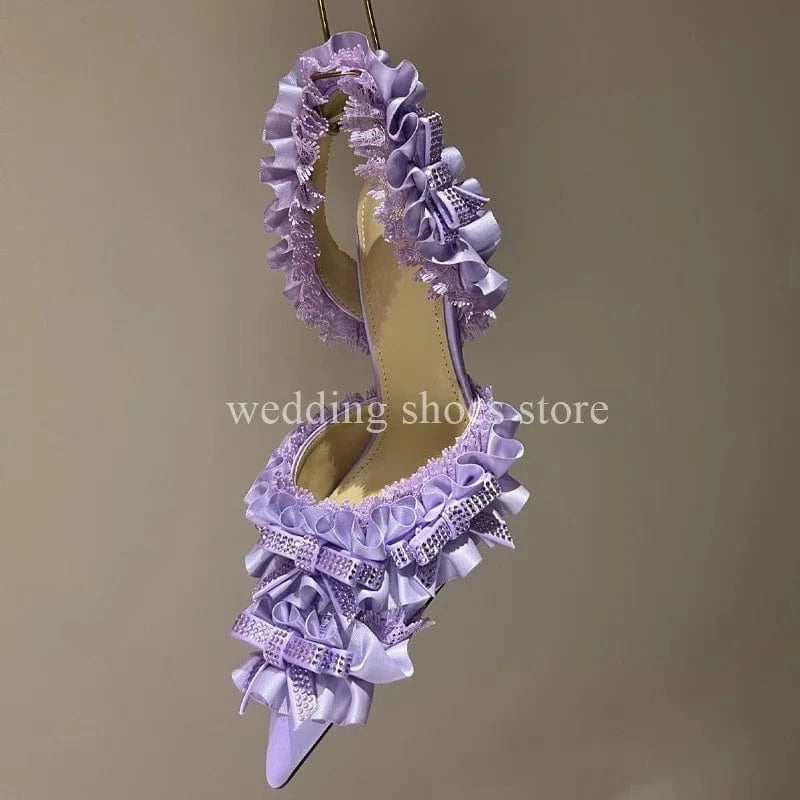 high heels Crystal Lace High Heel Sandals For Women Wedding Pumps Sexy Bowknot Rhinestone High Heels Fashion Summer Party Prom Shoes