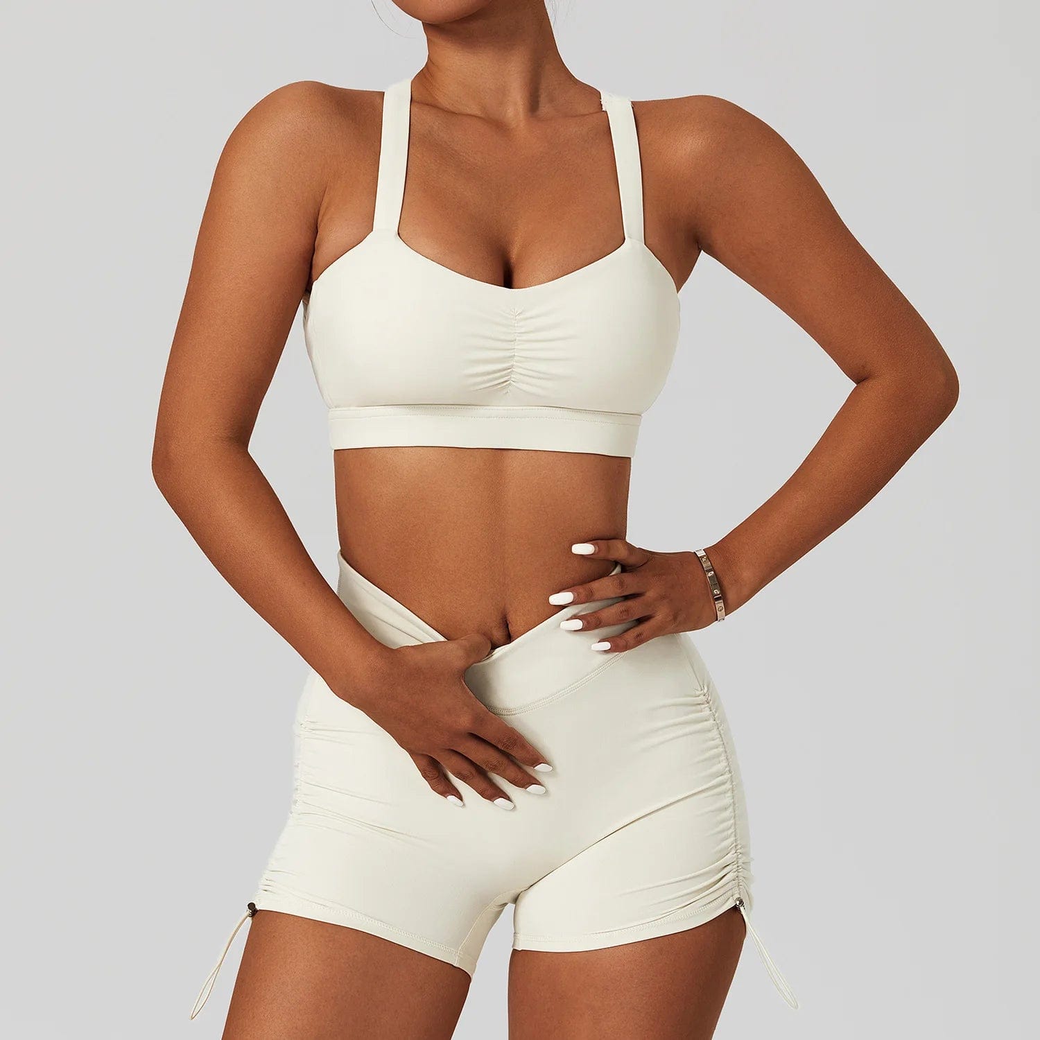 High Impact Bra and Cross V Waist Shorts Yoga Biker Set 2 PCS Stretchy Nylon Workout Running Clothing 2024 Women Gym Sportswear
