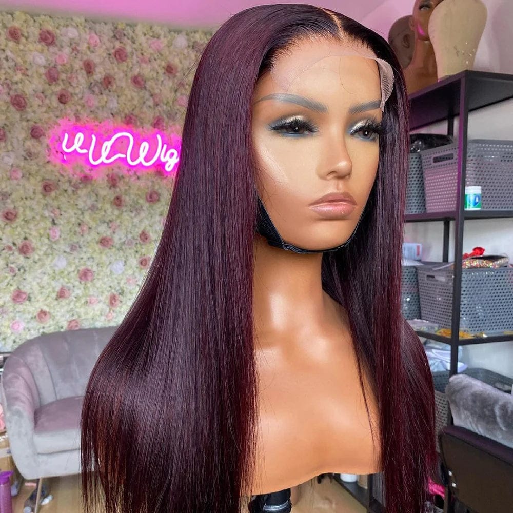 High Quality 99j Color Bone Straight Wig Brazilian Cuticle Aligned Transparent Lace Frontal Wig Pre Plucked Glueless Wig