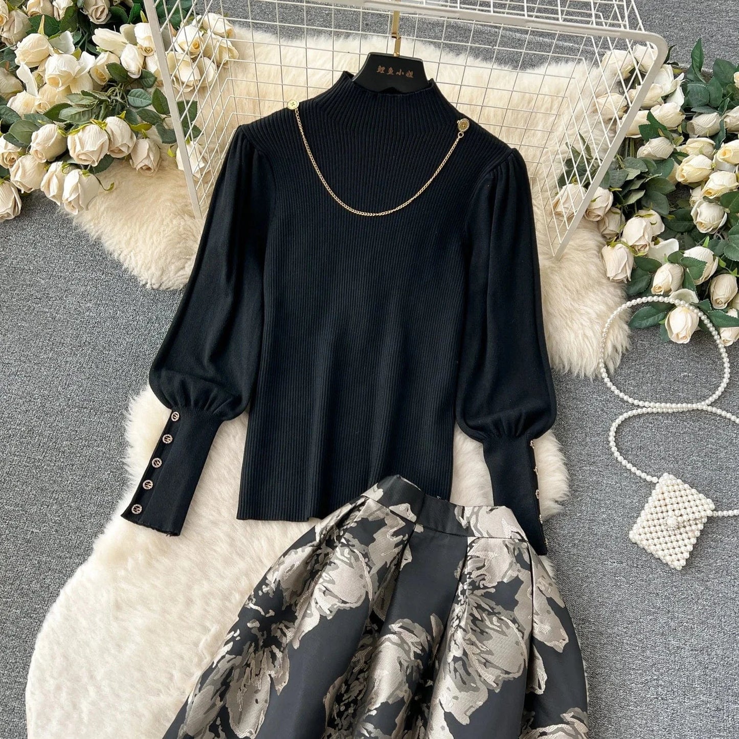 High Quality Autumn Casual 2 Piece Set for Women Top and High Waist Knitted Skirts Set Clothing Wholesale