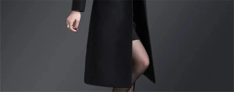 High Quality Big Fur Collar Woolen Coat Women Belt Knee-Length Double Breasted Mid-Long Woolen Jacket For Autumn Winter Outcoat
