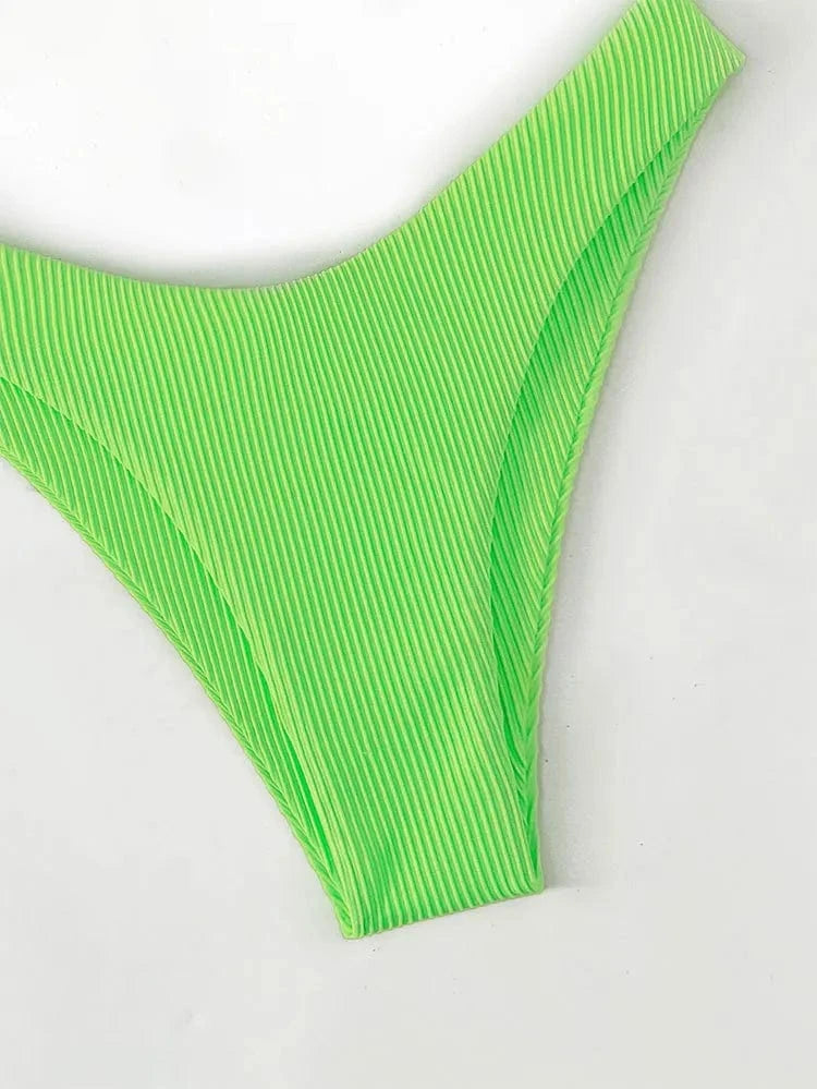 High Quality Bikini Set Textured Ribbed Women High Cut Swimwear CrissCross Swimsuit Halter Beach Bathing Suit 2024 Summer