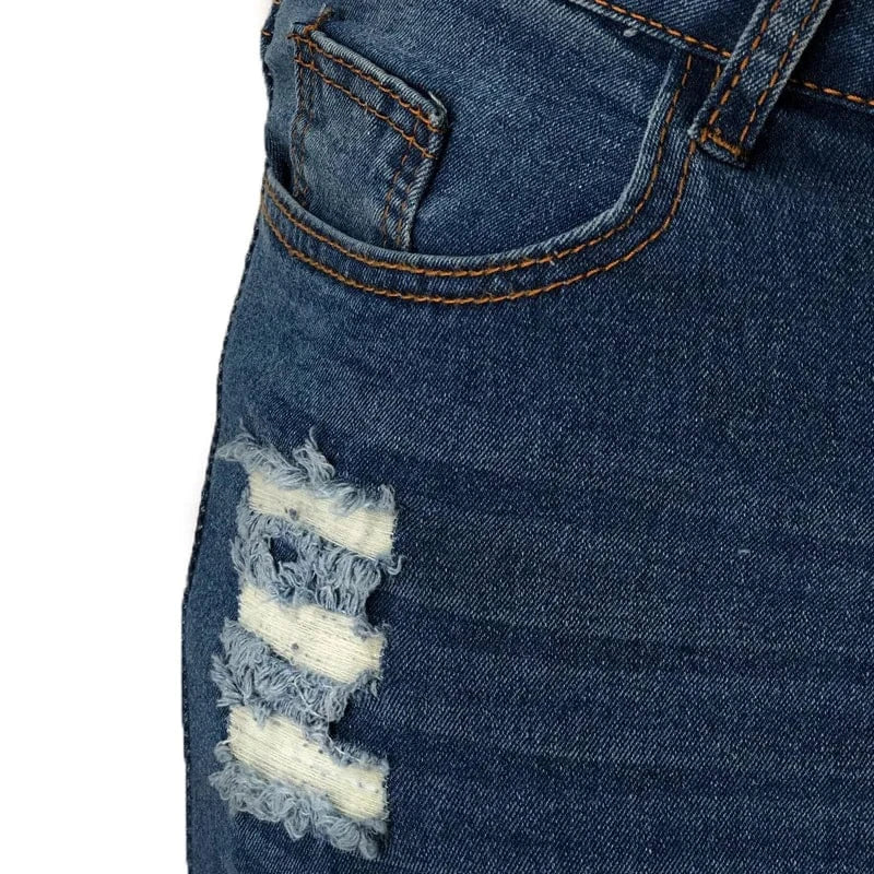 High Quality Black 5XL Oversized Bell Bottom Ripped Jeans Pants Elastic Waist Flared Skinny Jean Pants Plus Size Women's Jeans