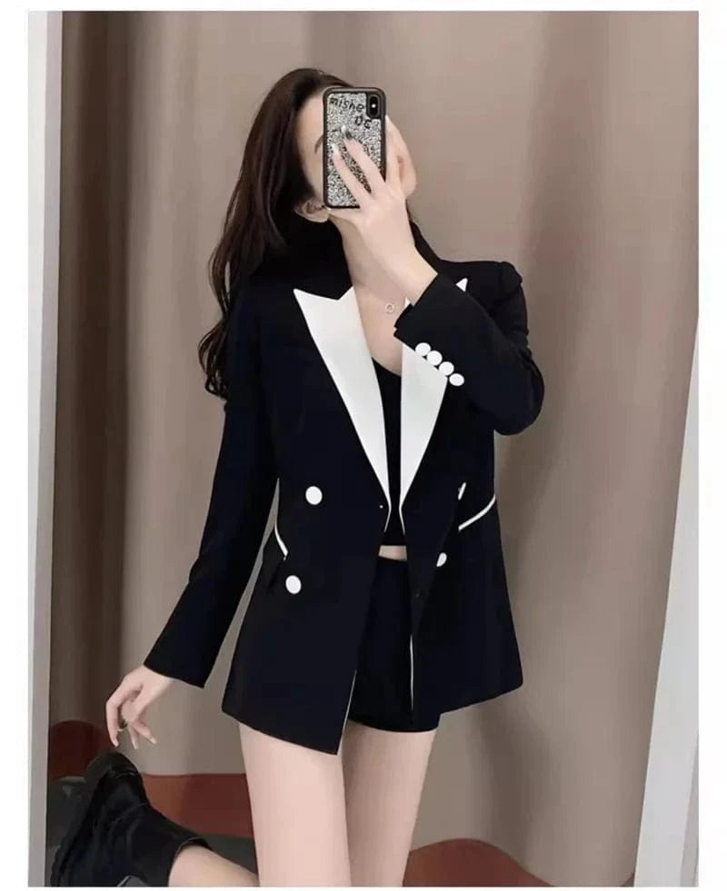 High-Quality Black Suit Jacket Women's 2022 Autumn Blazer Design Sense Of Contrast Color Lady Clothes Women's Trench Coat Spring