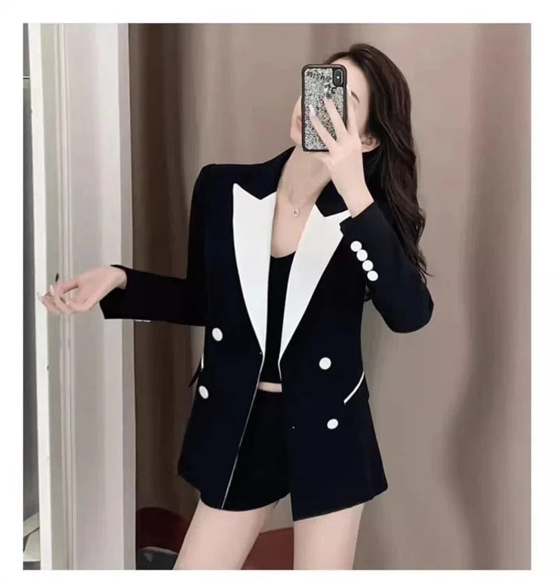 High-Quality Black Suit Jacket Women's 2022 Autumn Blazer Design Sense Of Contrast Color Lady Clothes Women's Trench Coat Spring