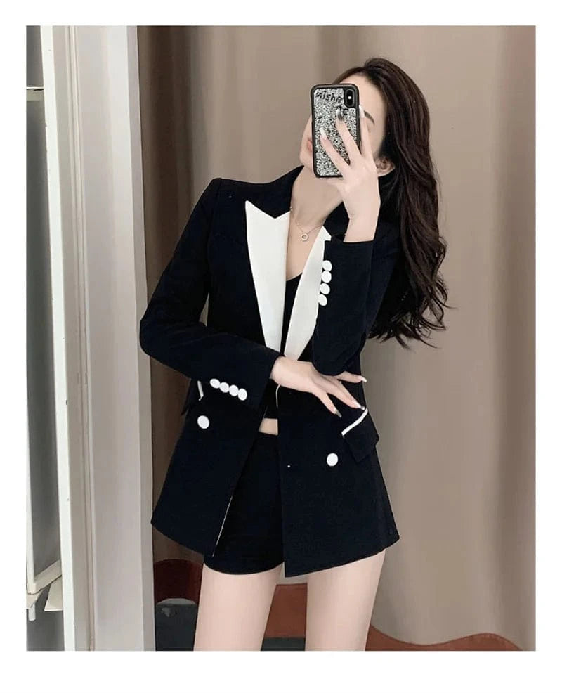 High-Quality Black Suit Jacket Women's 2022 Autumn Blazer Design Sense Of Contrast Color Lady Clothes Women's Trench Coat Spring