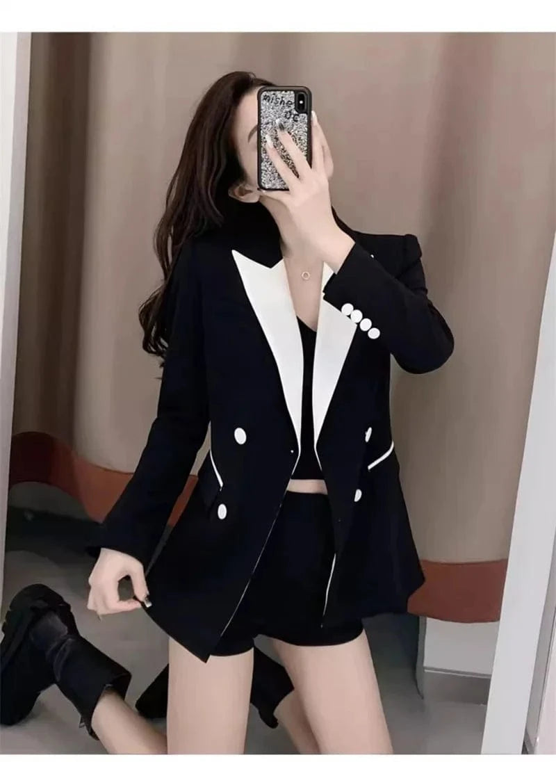 High-Quality Black Suit Jacket Women's 2022 Autumn Blazer Design Sense Of Contrast Color Lady Clothes Women's Trench Coat Spring