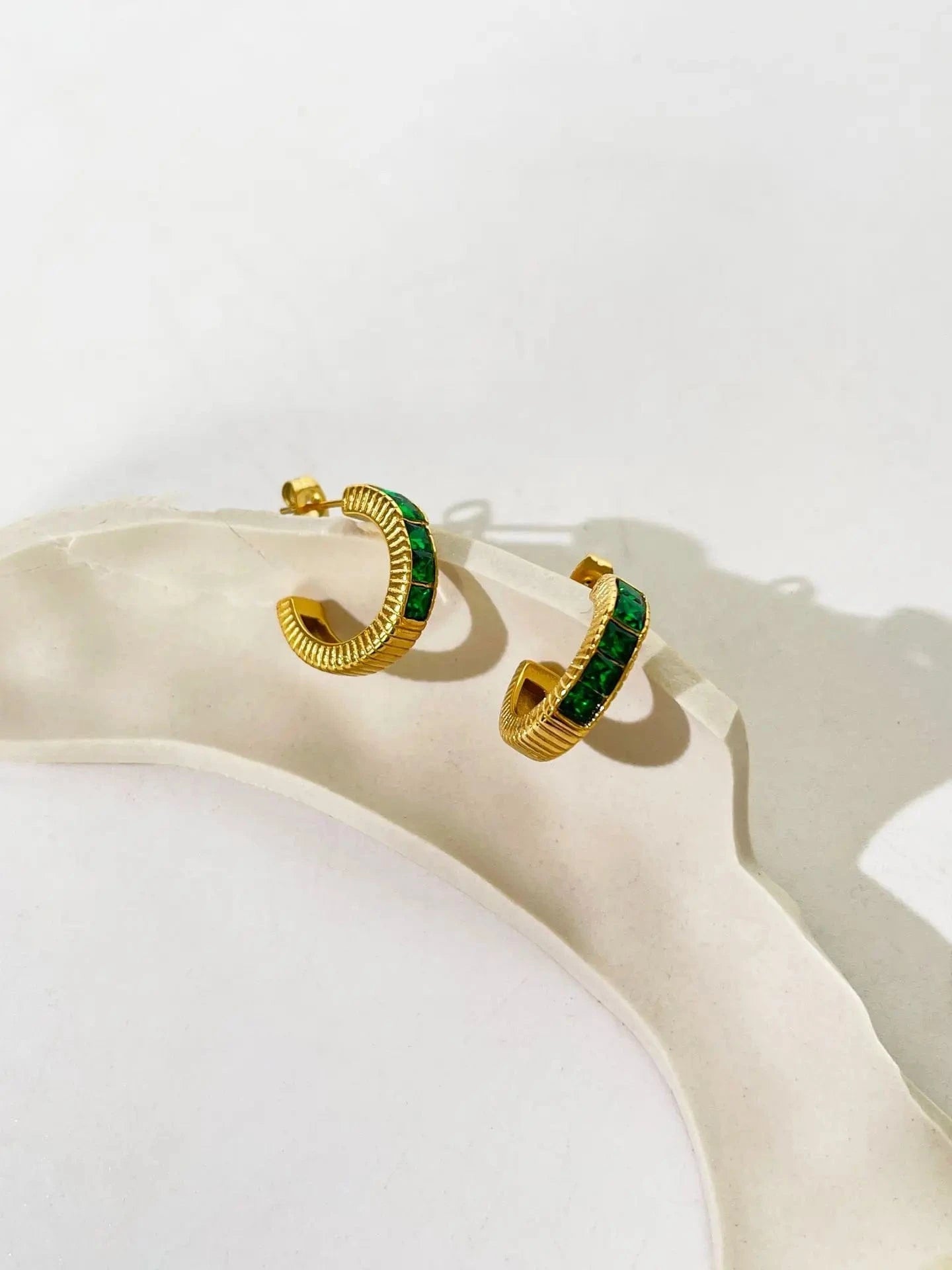 High Quality Bling Crystal Jewelry Stud Earrings for Women Gold stainless steel C Shape Earrings