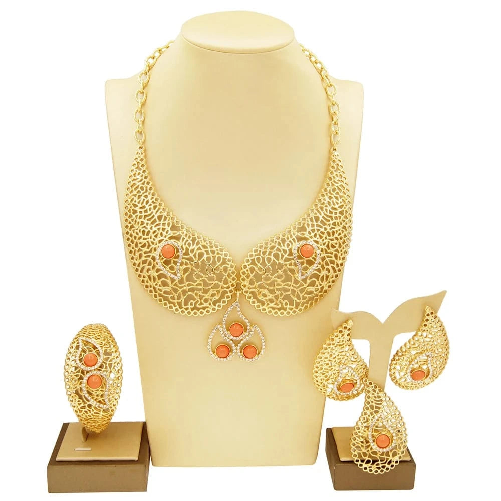 High Quality Brazilian Gold jewelry Se / Adjustable / H00550 Zhuerrui Italian Gold Plated Jewelry Sets High Quality Brazilian Gold jewelry Set Necklace Bracelet Chain Jewelry Set H00550