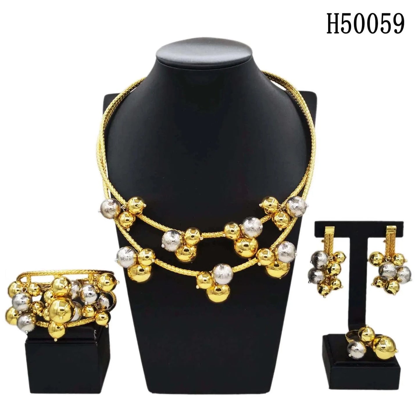 High Quality Brazilian Jewelry Set Factory Direct Supply Necklace Set Jewelry 24 k Gold Plated Ball design Jewelry Earrings