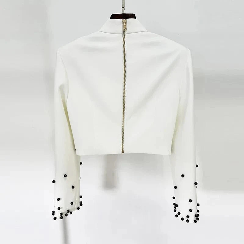 High Quality Fashion Autumn New White Ladies Sets 2024 Star With Pearl studded Short Elegant Women's Tops Long Skirt