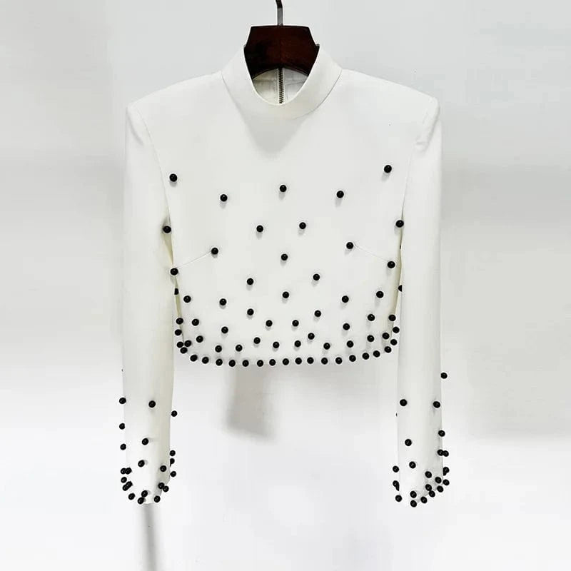 High Quality Fashion Autumn New White Ladies Sets 2024 Star With Pearl studded Short Elegant Women's Tops Long Skirt