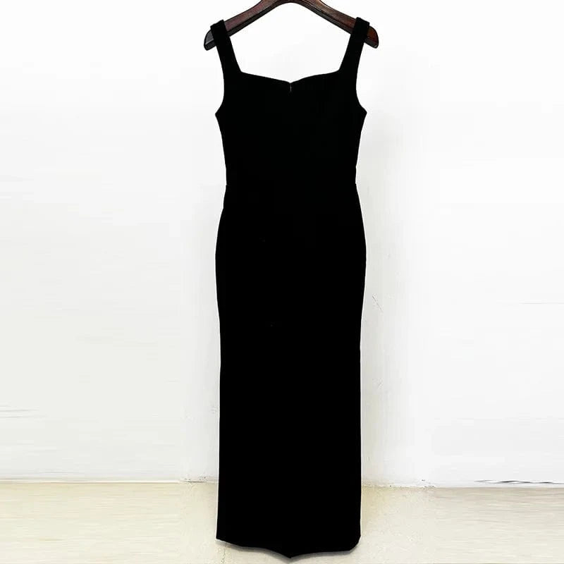High Quality Hot Selling Bead Square Collar Long Dress Women's Clothing 2024 Diamond Vest Tight Stretch Halter Women's Dresses