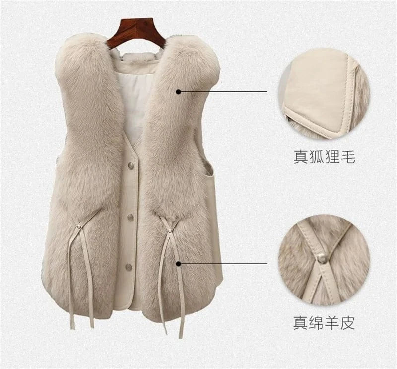 High Quality Imitation Fox Fur Vest Jacket Women Fur Vest Jacket 2024 Winter Waistcoat Short Fur Vest Female Vestcoat Sleeveless