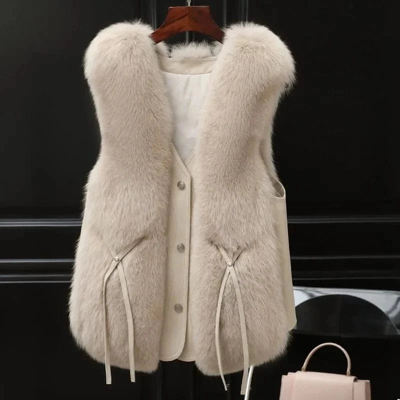 High Quality Imitation Fox Fur Vest Jacket Women Fur Vest Jacket 2024 Winter Waistcoat Short Fur Vest Female Vestcoat Sleeveless