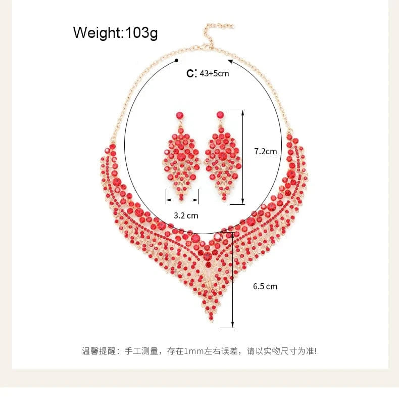 High Quality Luxury Exaggerated Necklace Earrings Set for Women Drag Queen Accessories Large Rhinestone Statement Jewelry Set