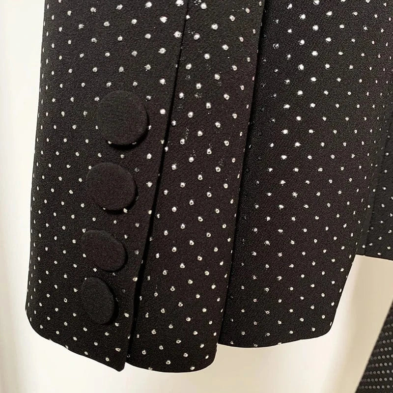 HIGH QUALITY New Fashion 2024 Designer Blazer Suit Set Women's Single Button Diamonds Beaded Camis Blazer Pants Suit 3pcs Set