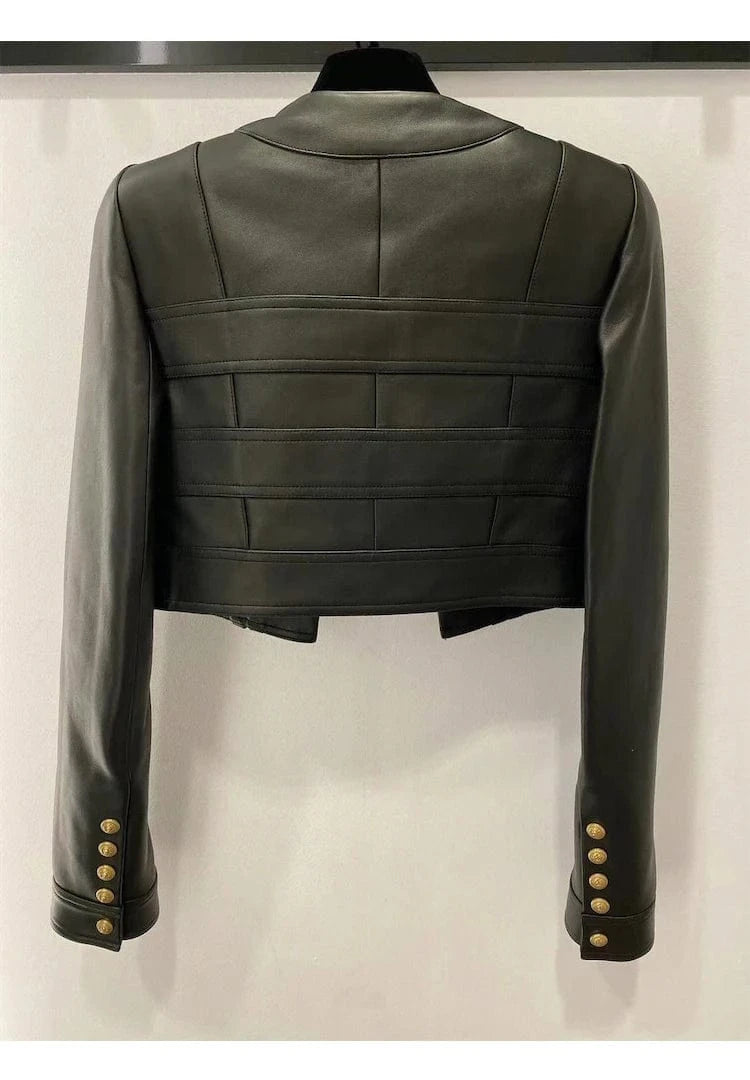 HIGH QUALITY Newest Fashion 2024 Designer Skirt Women's Faux Leather Patchwork Lion Buttons Mini Skirt