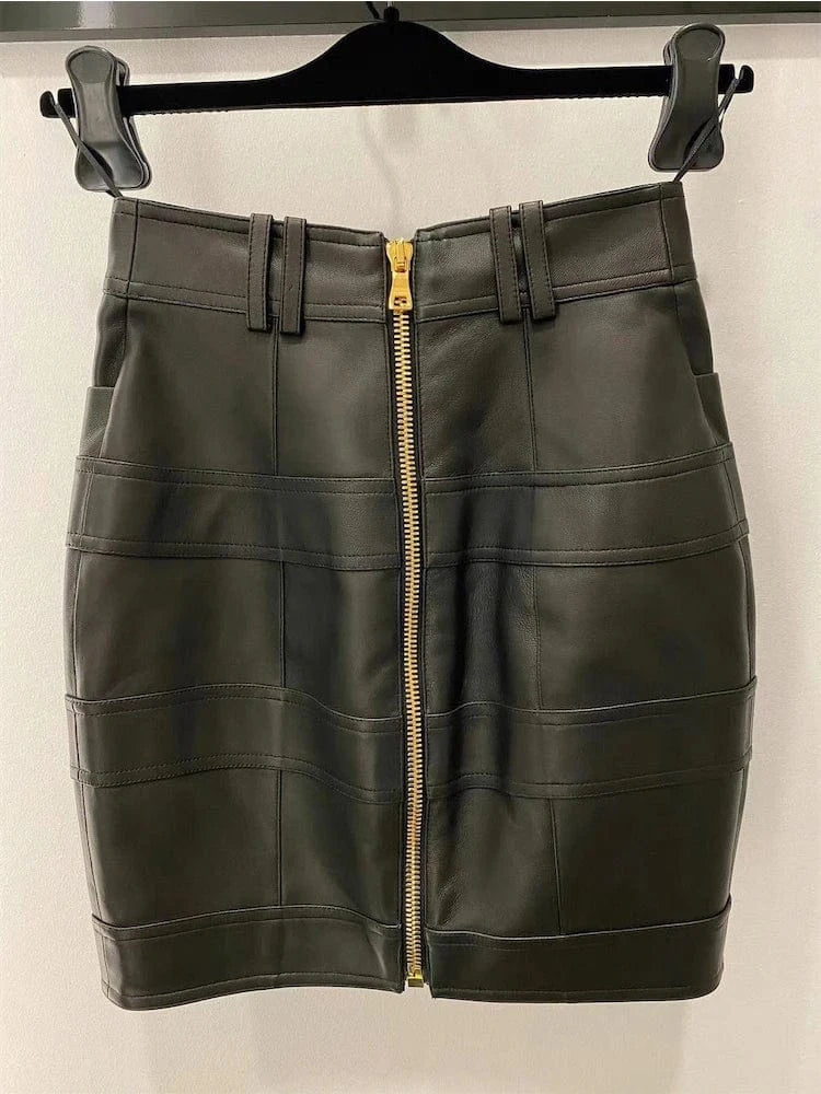 HIGH QUALITY Newest Fashion 2024 Designer Skirt Women's Faux Leather Patchwork Lion Buttons Mini Skirt