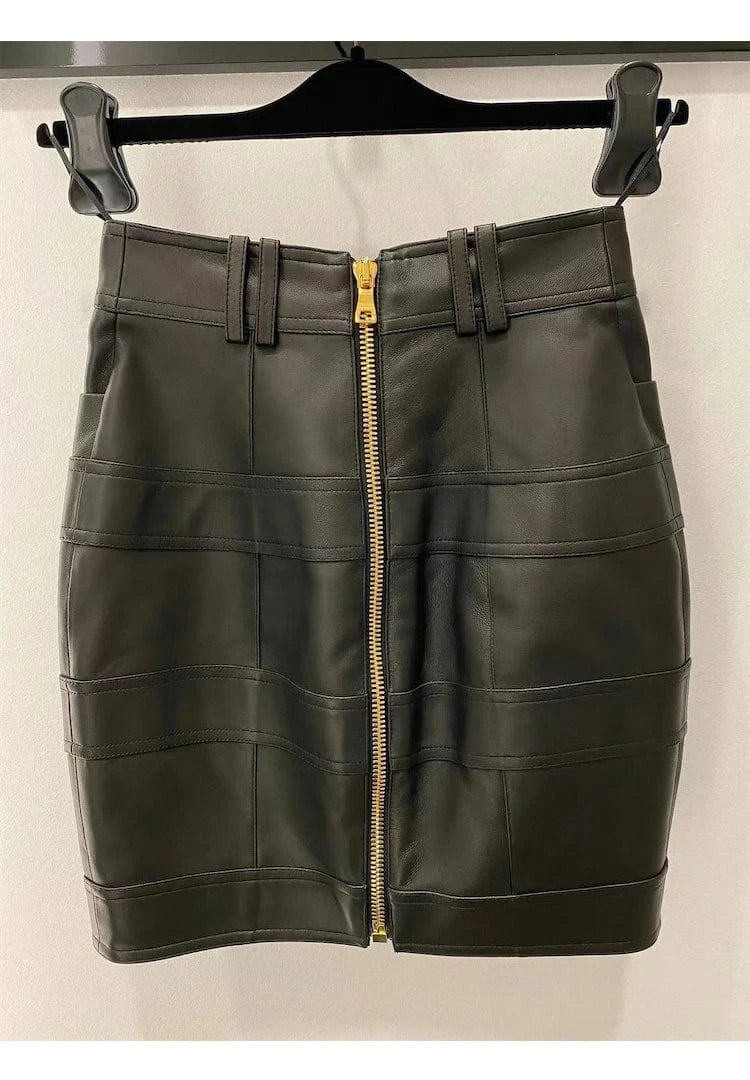 HIGH QUALITY Newest Fashion 2024 Designer Skirt Women's Faux Leather Patchwork Lion Buttons Mini Skirt