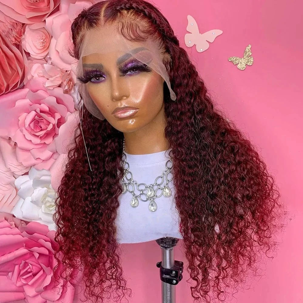 High Quality Raw Brazilian Transparent Lace Wig Red Water Wave Lace Front Wig Human Hair Braid Colorful Wholesale Wigs In Bulk