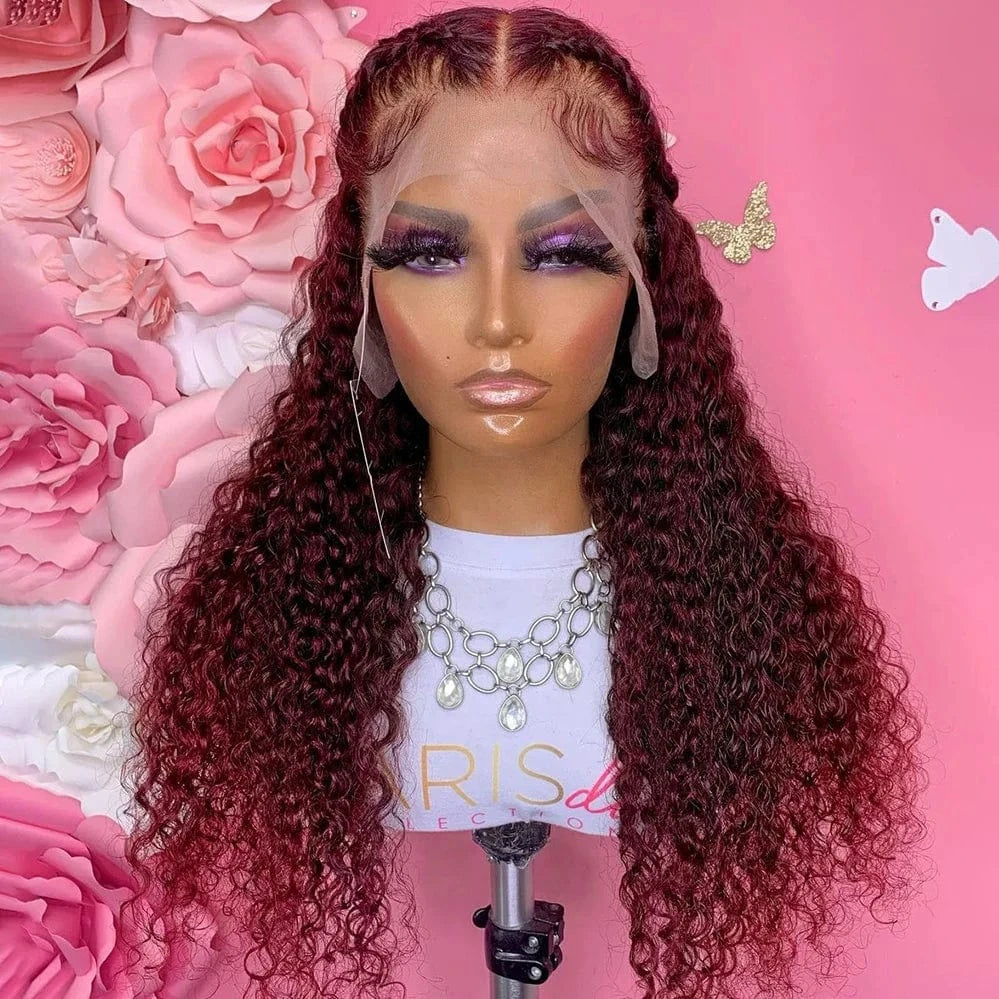 High Quality Raw Brazilian Transparent Lace Wig Red Water Wave Lace Front Wig Human Hair Braid Colorful Wholesale Wigs In Bulk