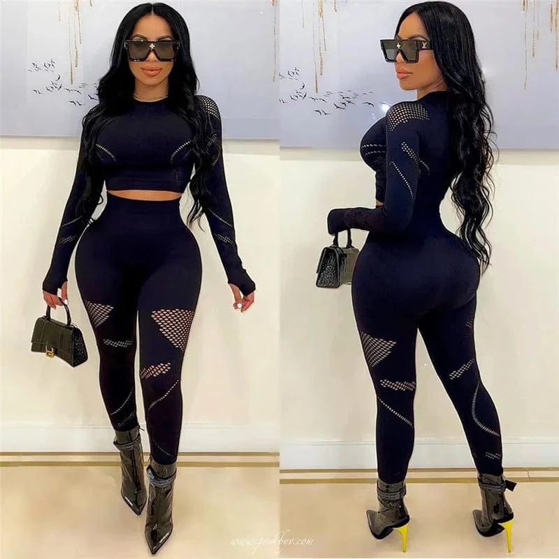 High Quality Spring 2023 Women s Clothing 2 Piece Outfits Pants Set Long Sleeve Womens Tights Fitted Leggings Set Winter