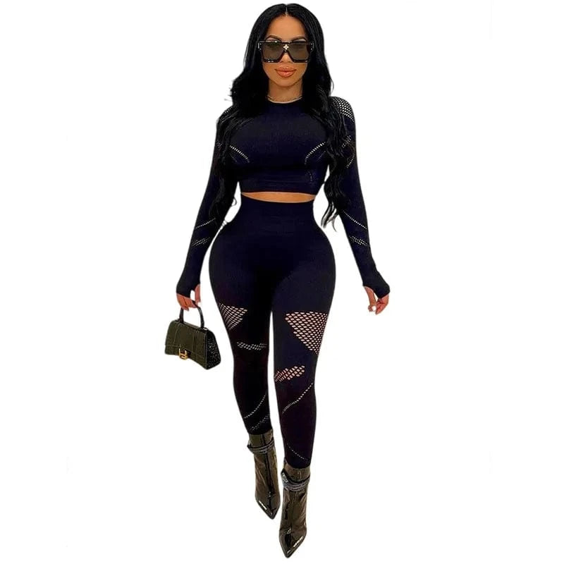 High Quality Spring 2023 Women s Clothing 2 Piece Outfits Pants Set Long Sleeve Womens Tights Fitted Leggings Set Winter