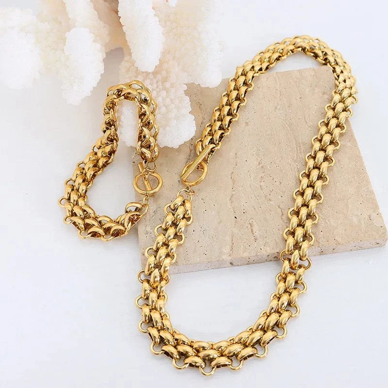 High Quality Stainless Steel Thick Chain Necklace Bracelet Set for Women Gold Plated Fashion Chains Necklaces Jewelry Wholesale