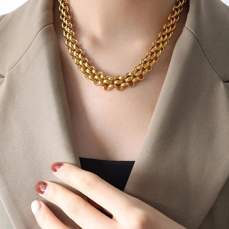 High Quality Stainless Steel Thick Chain Necklace Bracelet Set for Women Gold Plated Fashion Chains Necklaces Jewelry Wholesale