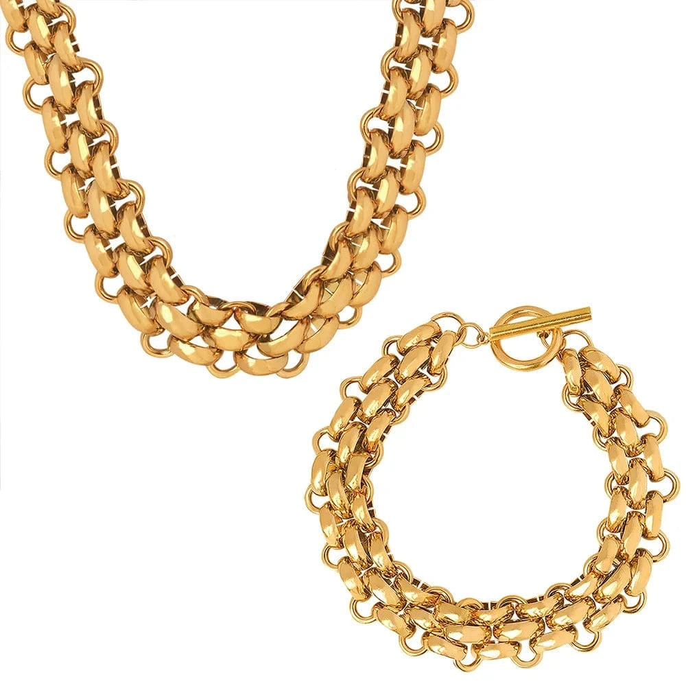 High Quality Stainless Steel Thick Chain Necklace Bracelet Set for Women Gold Plated Fashion Chains Necklaces Jewelry Wholesale