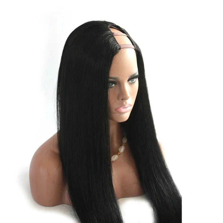 High Quality Straight Black 100% Human Hair U Part Wig White Women Lace Wigs