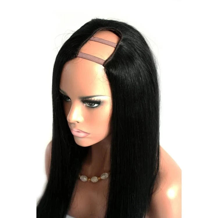 High Quality Straight Black 100% Human Hair U Part Wig White Women Lace Wigs