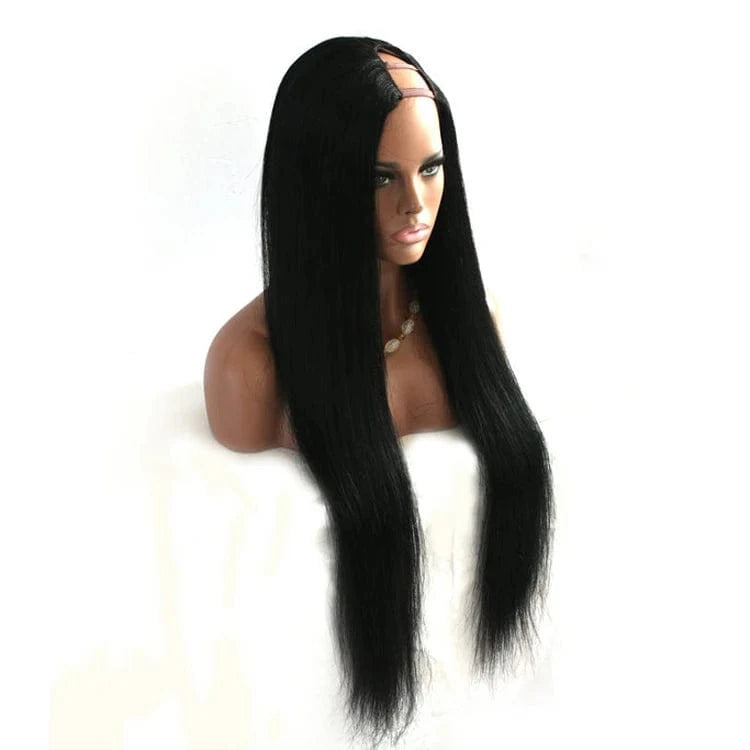High Quality Straight Black 100% Human Hair U Part Wig White Women Lace Wigs