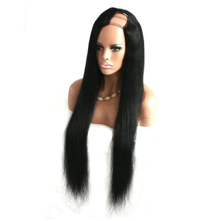 High Quality Straight Black 100% Human Hair U Part Wig White Women Lace Wigs