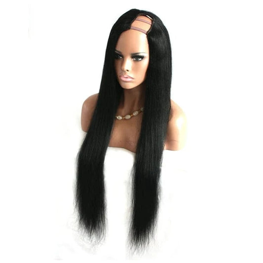 High Quality Straight Black 100% Human Hair U Part Wig White Women Lace Wigs