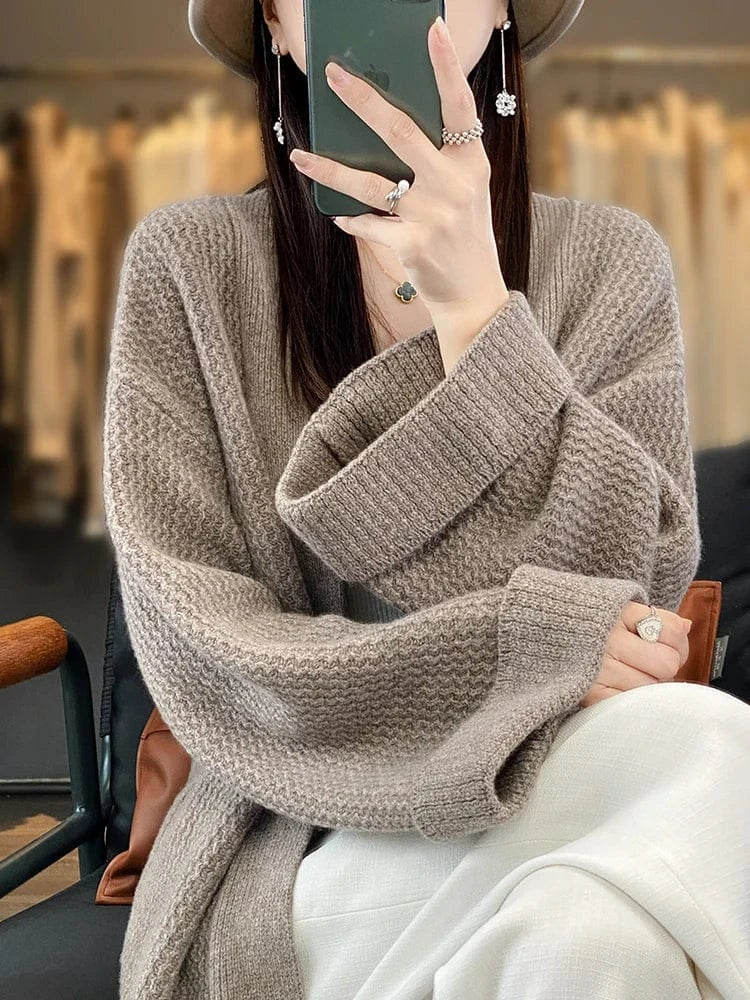 High Quality Women Cashmere Long Cardigan Autumn Winter Thick Casual Loose Style Sweater 100% Merino Wool Knitwear Korean Tops