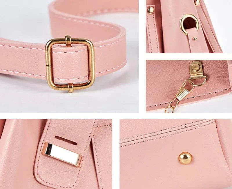 High Quality Women' s 3 Pcs Set Large Capacity Handbag Solid Color Purse Shoulder Messenger Bag Pu Leather Tote Bag