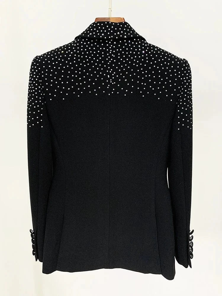 HIGH STREET 2024 New Designer Runway Suit Set Women's Slim Fit Single Button Rhinestone Diamonds Beaded Blazer Skirt Suit 2pcs