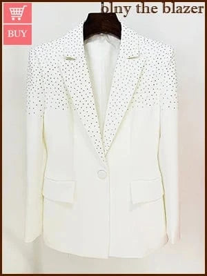 HIGH STREET 2024 New Designer Runway Suit Set Women's Slim Fit Single Button Rhinestone Diamonds Beaded Blazer Skirt Suit 2pcs