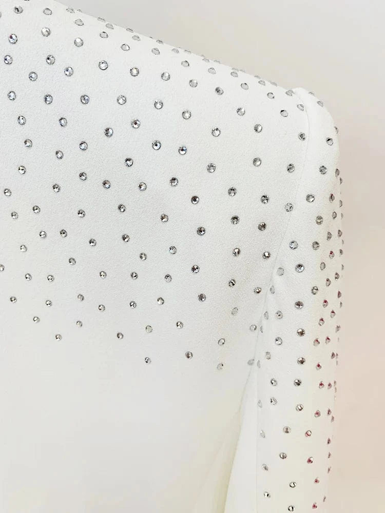 HIGH STREET 2024 New Designer Runway Suit Set Women's Slim Fit Single Button Rhinestone Diamonds Beaded Blazer Skirt Suit 2pcs