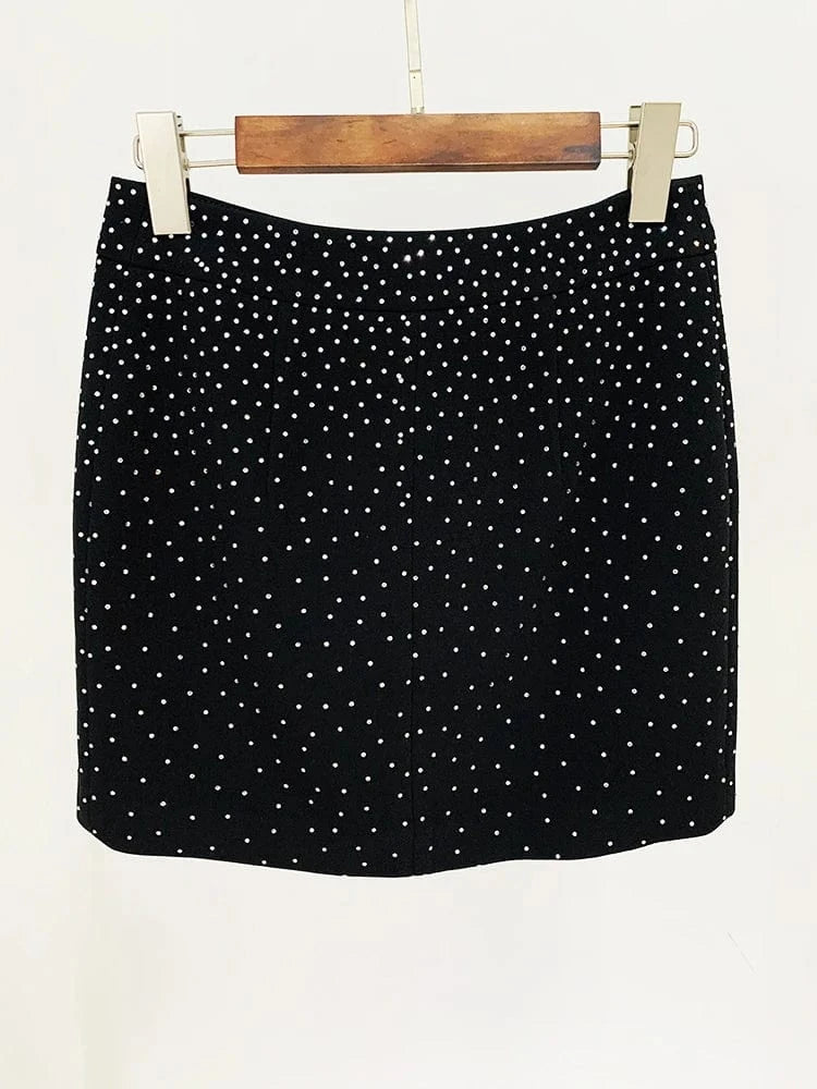 HIGH STREET 2024 New Designer Runway Suit Set Women's Slim Fit Single Button Rhinestone Diamonds Beaded Blazer Skirt Suit 2pcs