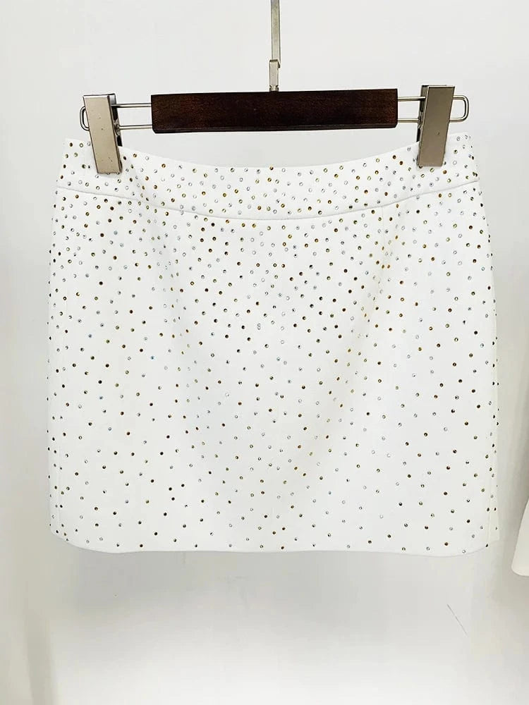 HIGH STREET 2024 New Designer Runway Suit Set Women's Slim Fit Single Button Rhinestone Diamonds Beaded Blazer Skirt Suit 2pcs